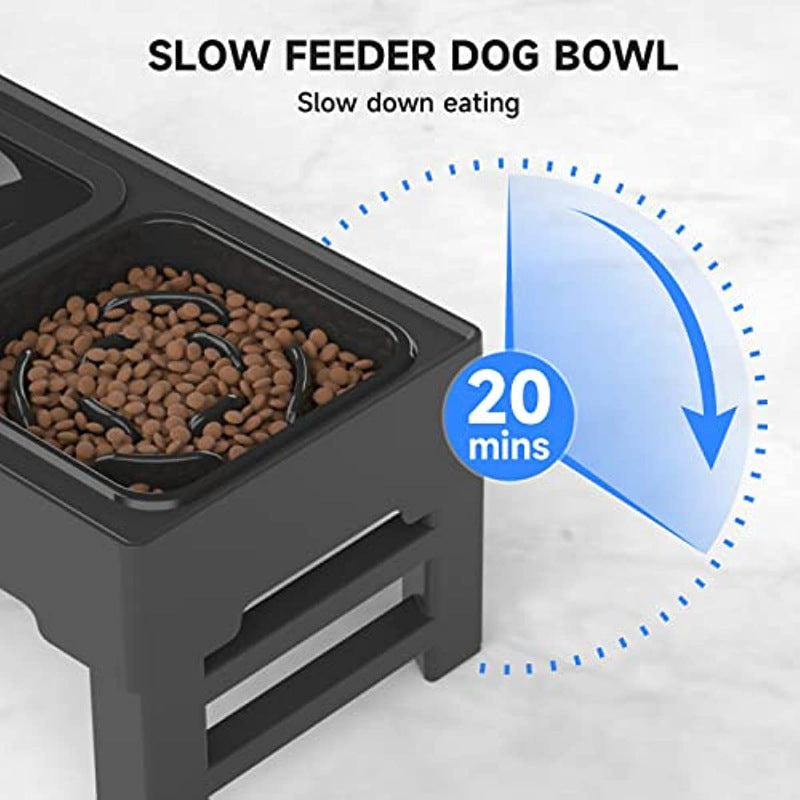No-Spill Raised Adjustable Elevated Dog Bowl Set with Slow Feeder