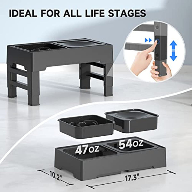 No-Spill Raised Adjustable Elevated Dog Bowl Set with Slow Feeder