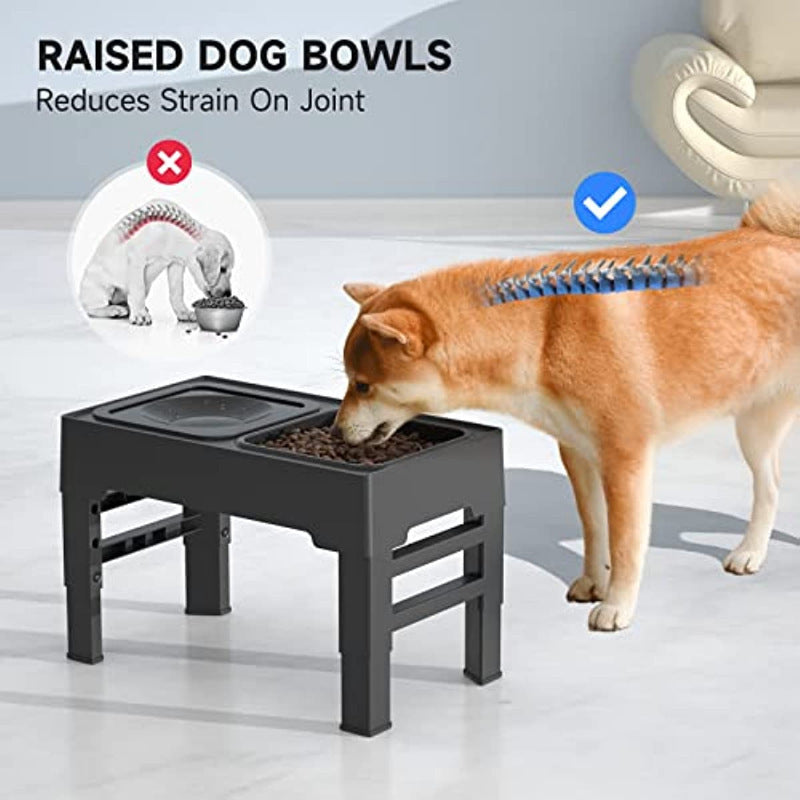 No-Spill Raised Adjustable Elevated Dog Bowl Set with Slow Feeder