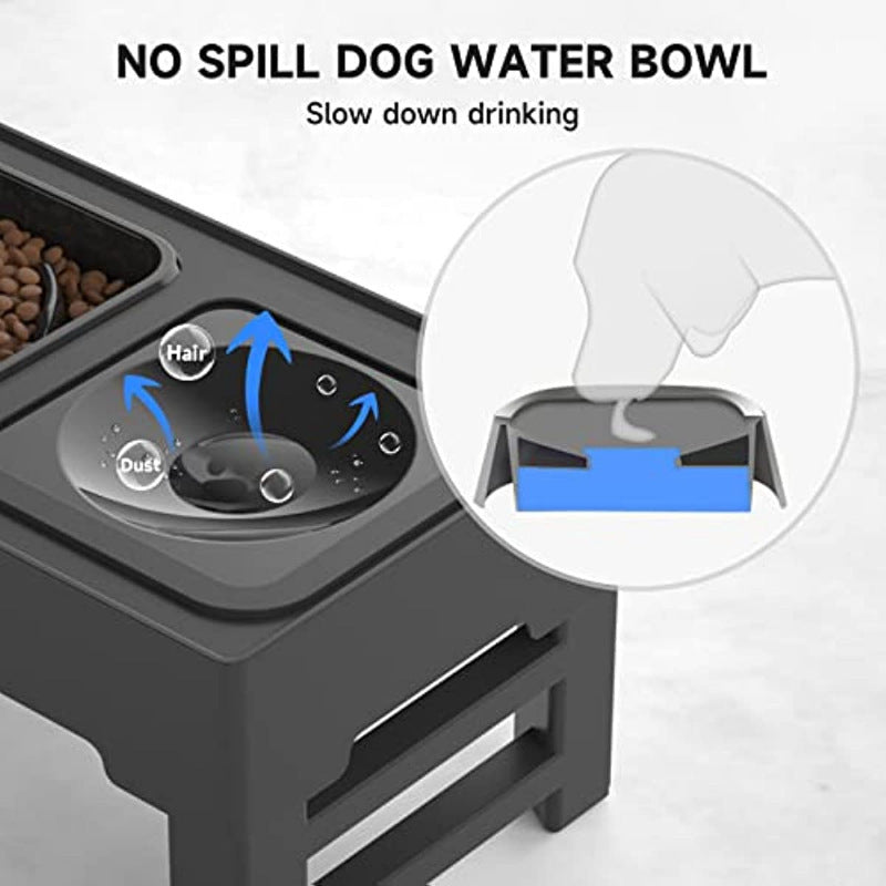 No-Spill Raised Adjustable Elevated Dog Bowl Set with Slow Feeder